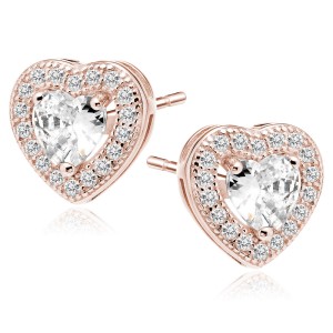 Cercei argint placati cu aur roz inima cu pietre DiAmanti Z0760ERG_W-DIA (Argint 925‰ 2,1 g.)